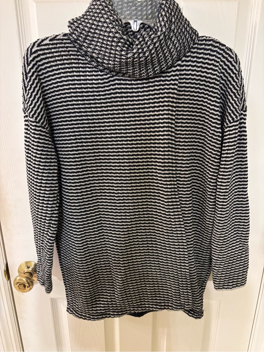 Cabi Black & White Striped Turtleneck Sweater